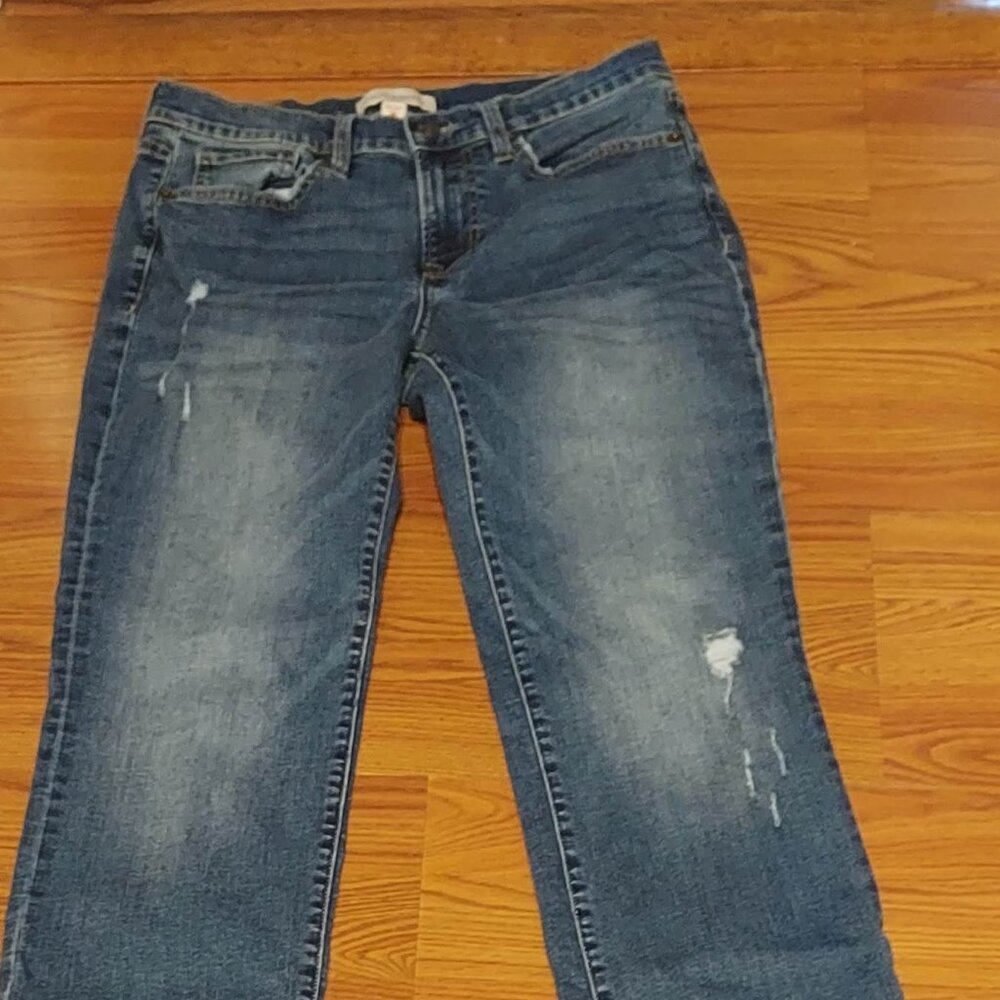 Lucky Brand Womans Destressed Jeans 8 /29A Med Wash 5 Pocket Zip Straight Leg